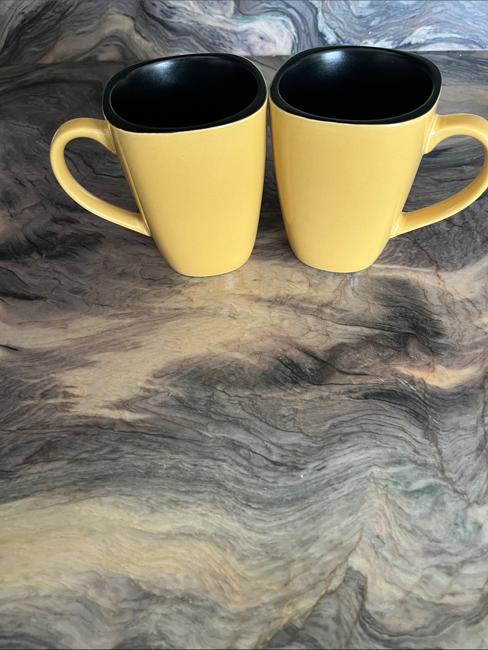 Corelle Yellow Mugs with Black Interior - Set of 2